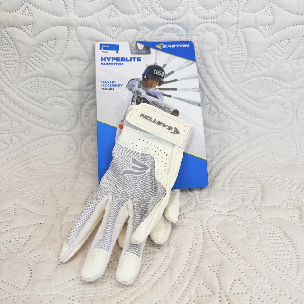 Easton Hyperlite Fastpitch Batting Gloves Haylie McCleney White Grey Girls Large